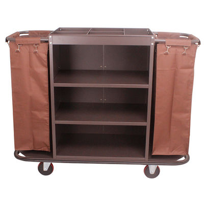 Brown Housekeeping Trolley Hotel Cleaning Supplies Metal Housekeeping Cart