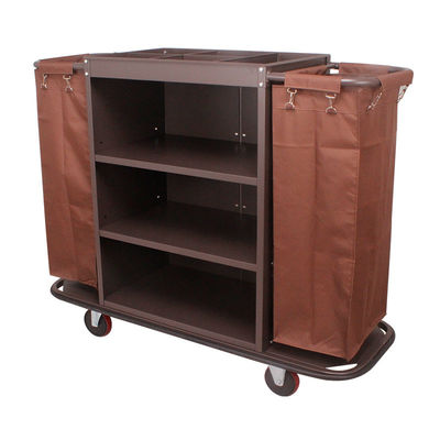 Brown Housekeeping Trolley Hotel Cleaning Supplies Metal Housekeeping Cart