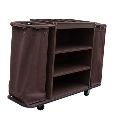 Brown Housekeeping Trolley Hotel Cleaning Supplies Metal Housekeeping Cart