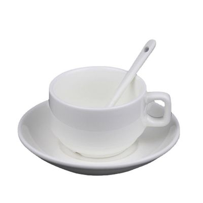 Customize Polished Porcelain Saucer Pure White Coffee Cup Set