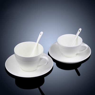 Customize Polished Porcelain Saucer Pure White Coffee Cup Set