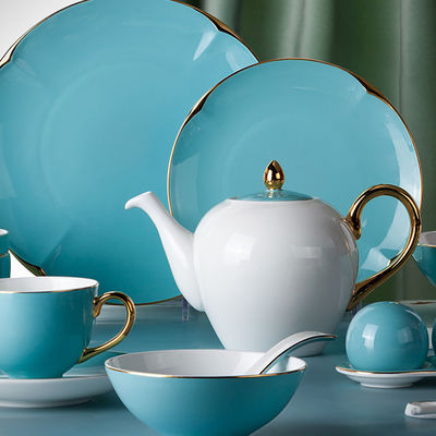 Blue Bone China Dinnerware Porcelain Dinner Set Hotel Collection Bone China