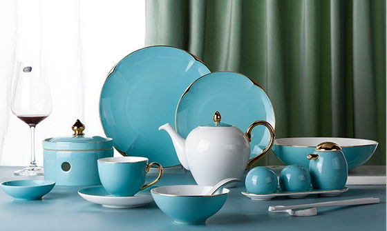 Blue Bone China Dinnerware Porcelain Dinner Set Hotel Collection Bone China