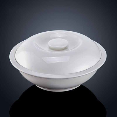 Pumpkin Shaped 2100ml With Cover Big White Ceramic Bowl For Hotels & Restaurants