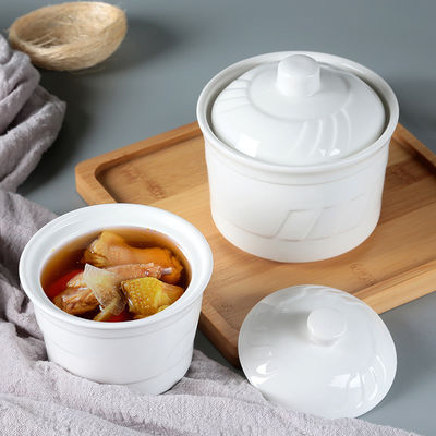 White Cookware Ceramic Pot Sets Used In Kitchen Serving Soup Bowl Set With Lid