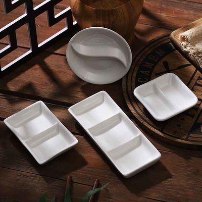 White Porcelain Sauce Dish Ceramic Divided Plates Porcelain Sauce Dish For Sushi