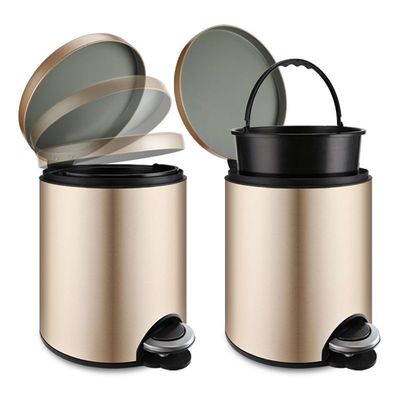 Champagne Gold Hotel Trash Bin With Lid Foot Operated Hotel Room Dustbin