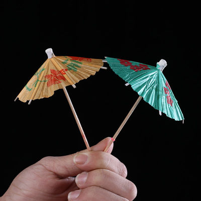 Disposable Fruit Skewers Bamboo Umbrella 14cm Length Pink Blue