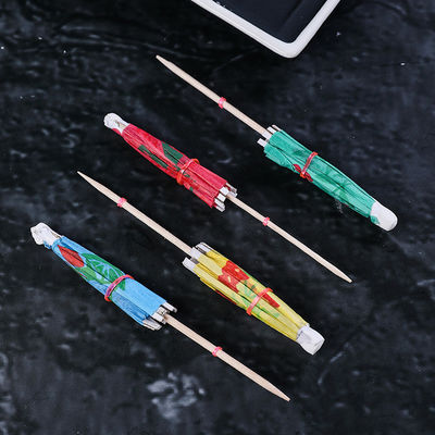 Disposable Fruit Skewers Bamboo Umbrella 14cm Length Pink Blue