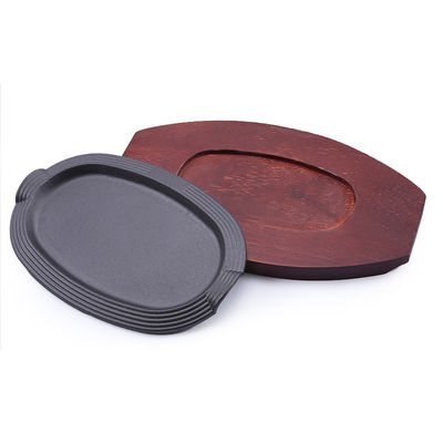 Oval Sizzler Plate With Wooden Base 27*17cm Cast Iron Sizzling Plate