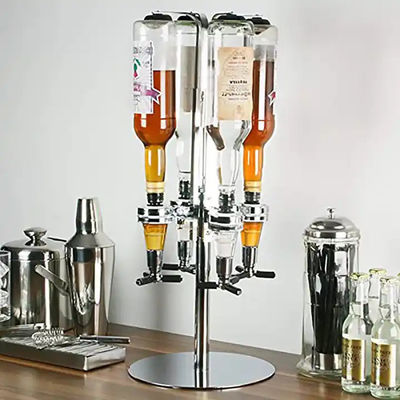 Aluminum Rotating Vertical Liquor Dispenser 6 Bottle Used In Bar