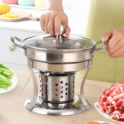 Hotel Stainless Steel Cooking Pot With Alcohol Stove And Lid