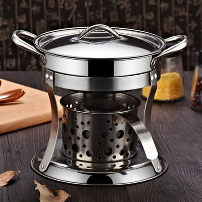 Hotel Stainless Steel Cooking Pot With Alcohol Stove And Lid