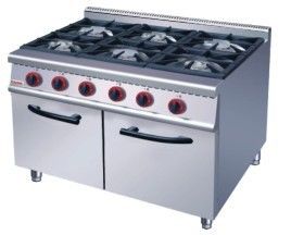 CE 6 Burner Gas Range Commercial Cooking Equipments With Cabinet
