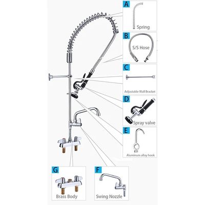 Flexible Pre Rinse Sink Mixer Deck Mount Commercial Sink Sprayer
