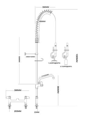 Flexible Pre Rinse Sink Mixer Deck Mount Commercial Sink Sprayer