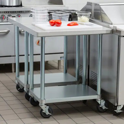 OEM 3 Layers Stainless Steel Prep Table With Wheels Commercial Work Table