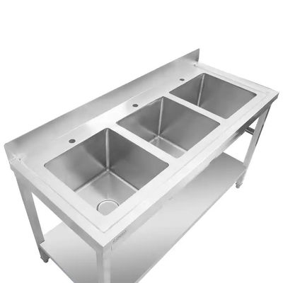 Triple Bowl Stainless Steel Worktables With Sink / SS Table With Sink