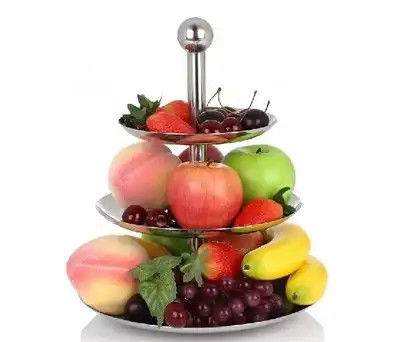 Detachable 2 Tier Stainless Steel Fruit Basket Hotel Lobby Supplies