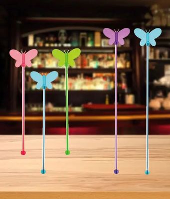 Acrylic Colorful Art Butterfly Bar  Drink Stirrers Custom Plastic Bar Tools