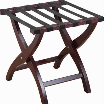 Hotel 6 Black Straps Wooden Luggage Racks For Suitcases Surface Sprayed With Full Matter Finish