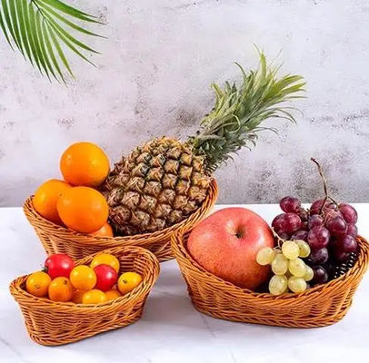 Hand Woven Kitchen Bakery Storage Bread Food Grade Plastic Rattan Bakery Basket With Handle