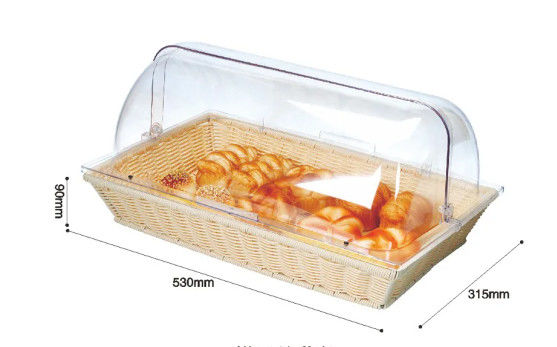 Fruit PP Rattan Rectangular Storage Baskets Kitchen Food Bread Weave Plastic Woven Basket With Lid