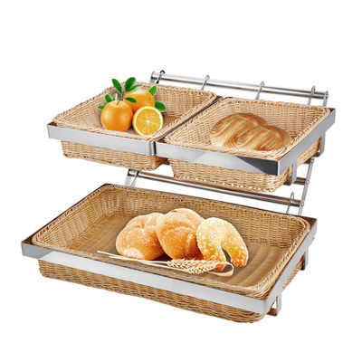 2 Tier Fruit Display Stand With Rattan Bread Basket Set Buffet Risers Food Display Stands