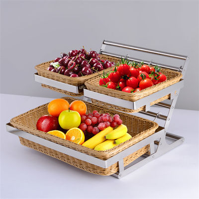 2 Tier Fruit Display Stand With Rattan Bread Basket Set Buffet Risers Food Display Stands