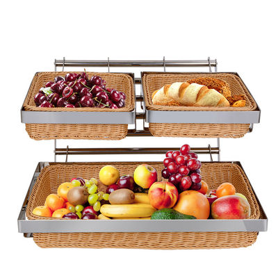2 Tier Fruit Display Stand With Rattan Bread Basket Set Buffet Risers Food Display Stands