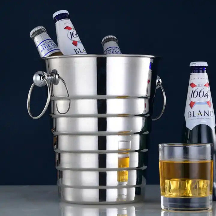 Double Handles Stainless Steel Ice Bucket Coffee Bar Equipment Metal Drink Bucket