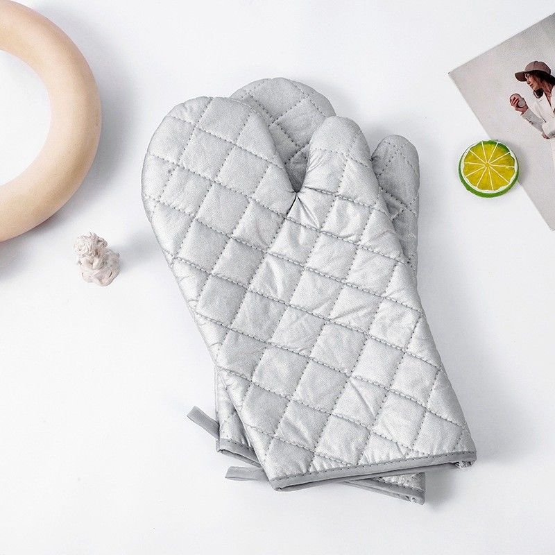 Heat Resistant Cotton Oven Gloves Oven Mitts Silver Coated Cooking Gloves For Kitchen Cooking